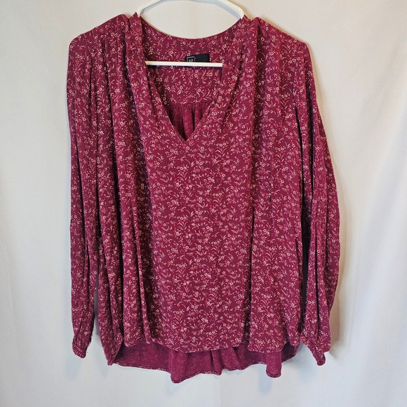 GAP Tops - GAP Floral V-Neck Blouse Large Burgundy Boho Peasant Top Cottagecore, feminine
